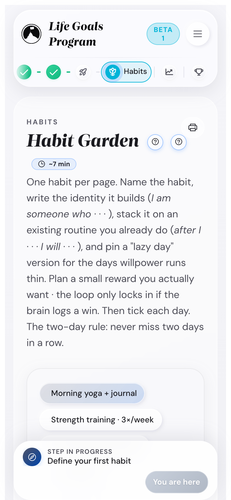 The Habit Garden on a mobile viewport