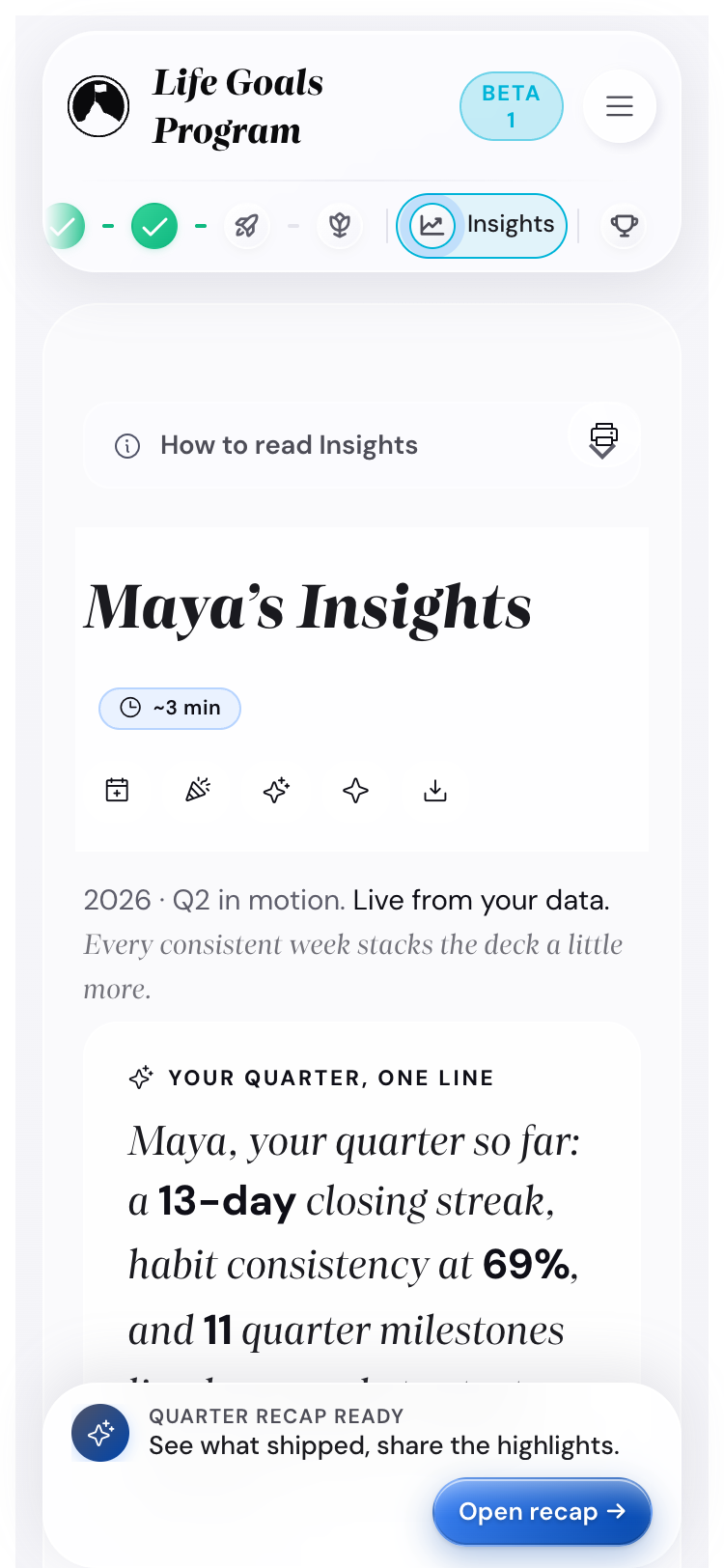 The Insights view on a mobile viewport