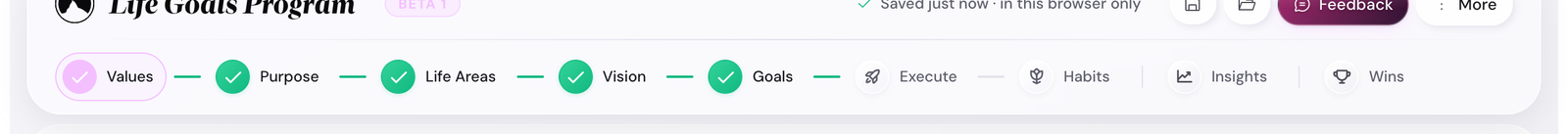 The stepper bar with Values highlighted as the active step