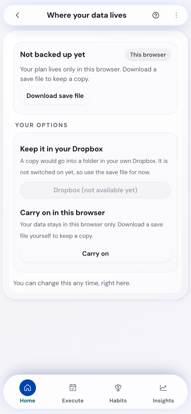 The Where your data lives screen on a phone
