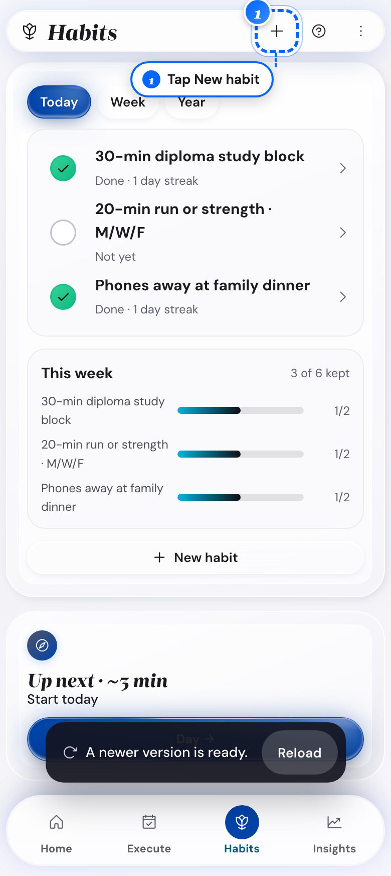 The new habit button on the phone