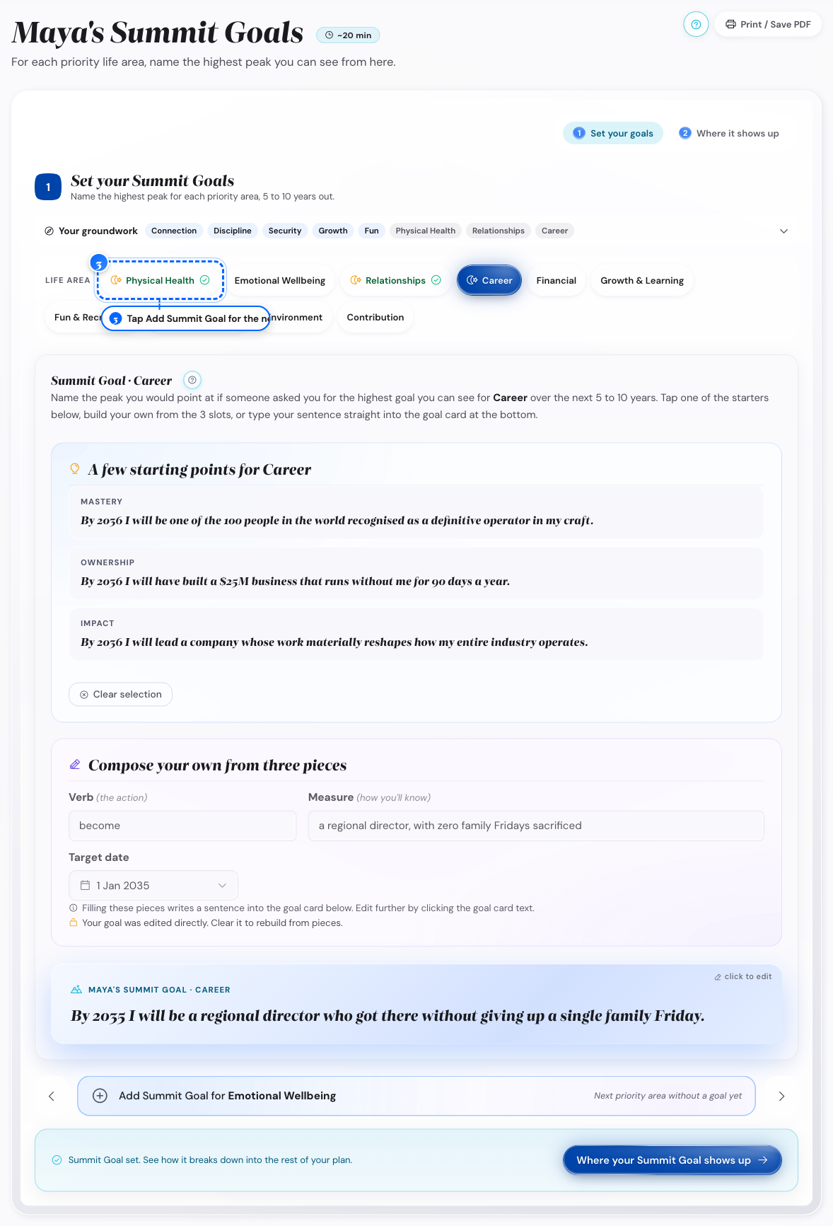 The add button on the area row