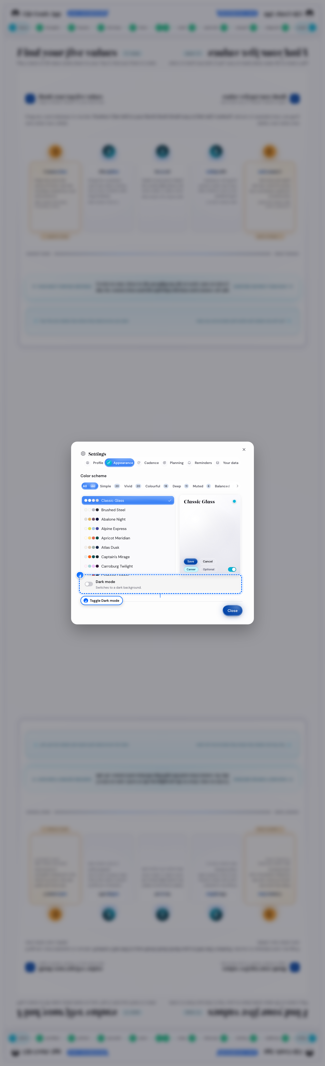 The dark mode switch on a computer