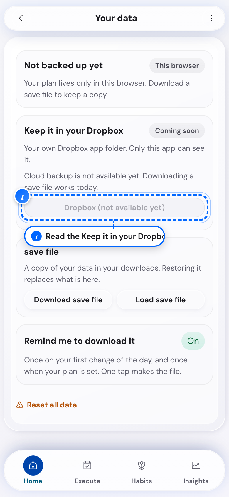 The Dropbox card on the phone