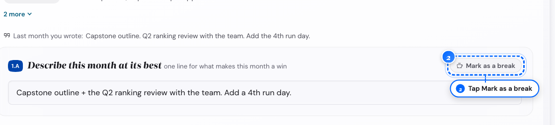 The break pill and its line on the month plan