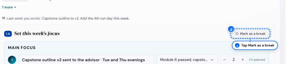 The break pill and its line on the week plan