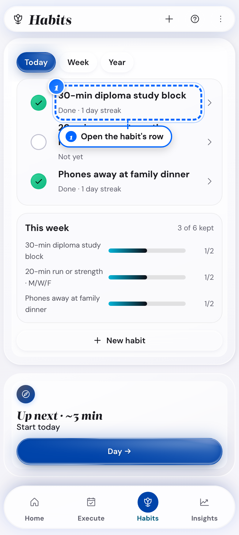 The habit editor on the phone