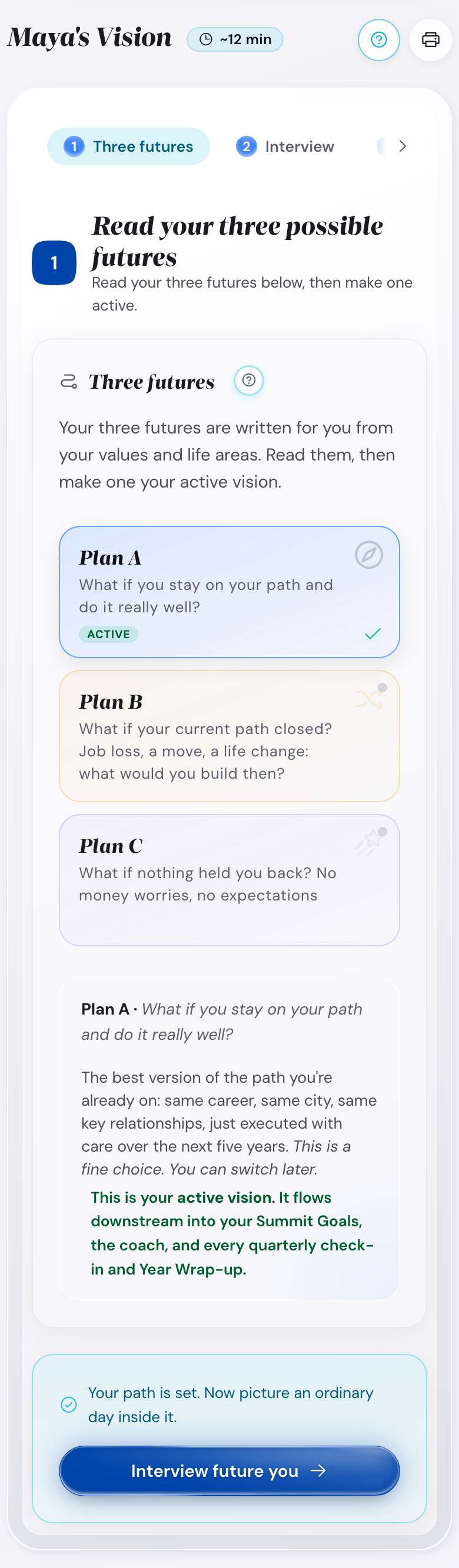 The Three futures tab on a phone