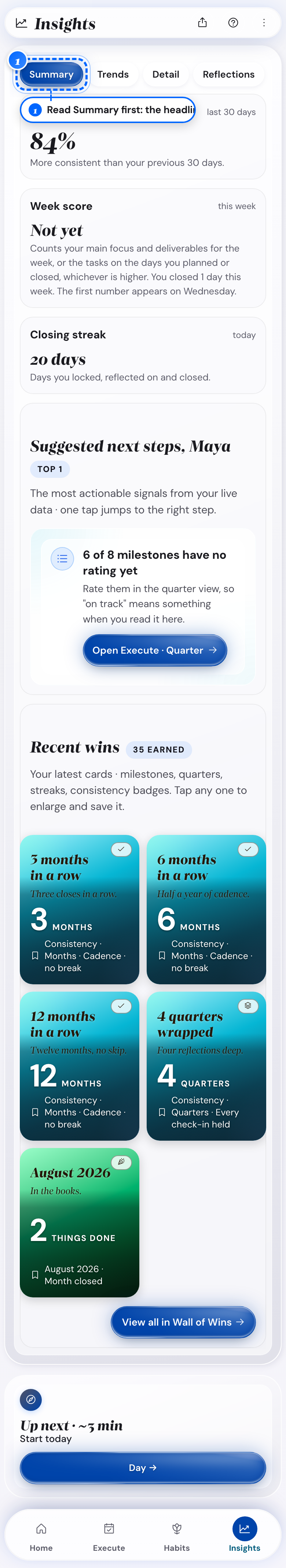 The Summary tab on the phone