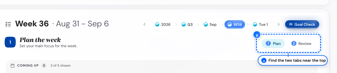 The Plan and Review tabs on a computer