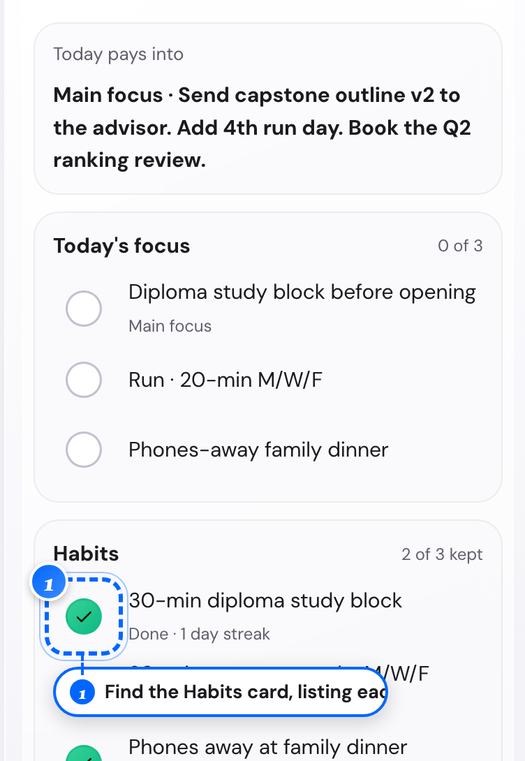 The habits card on the phone