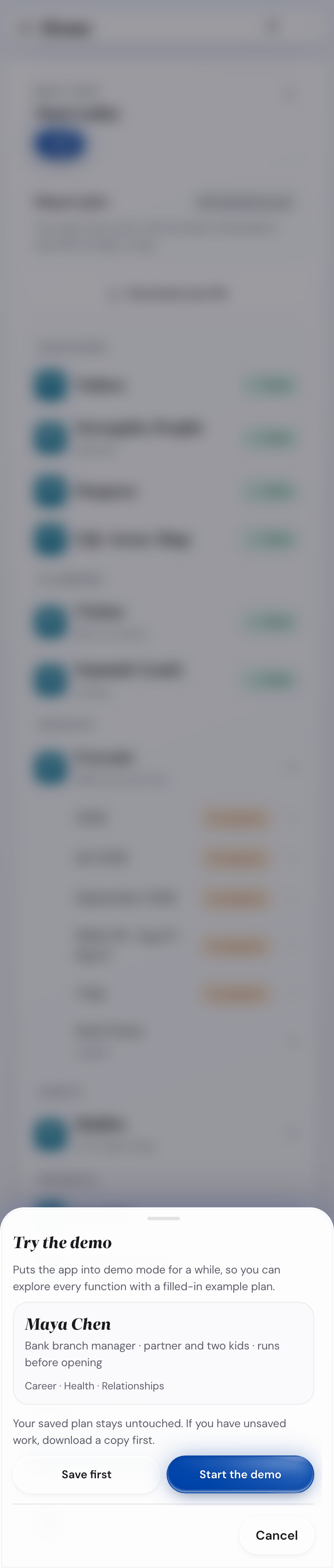 The More sheet on a phone with Try the demo