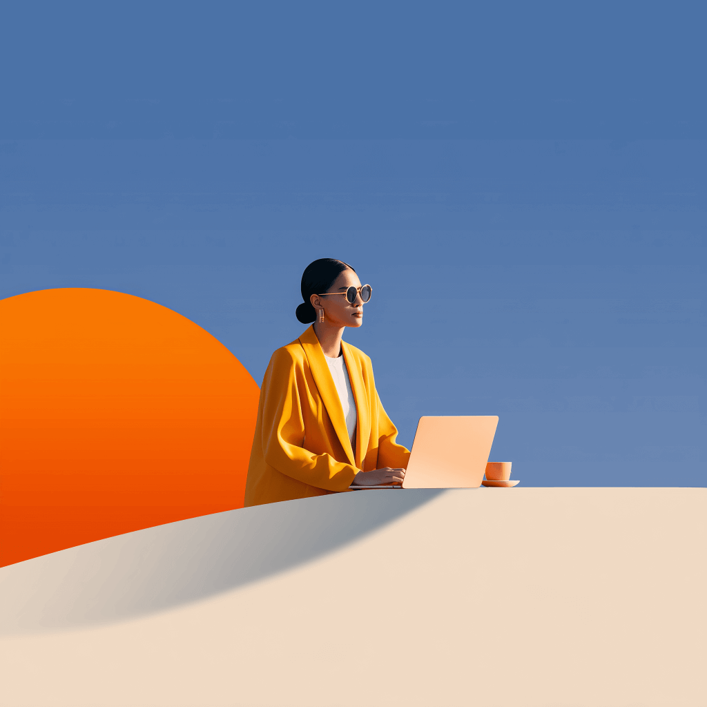 Person working on laptop outdoors drinking a morning coffee.