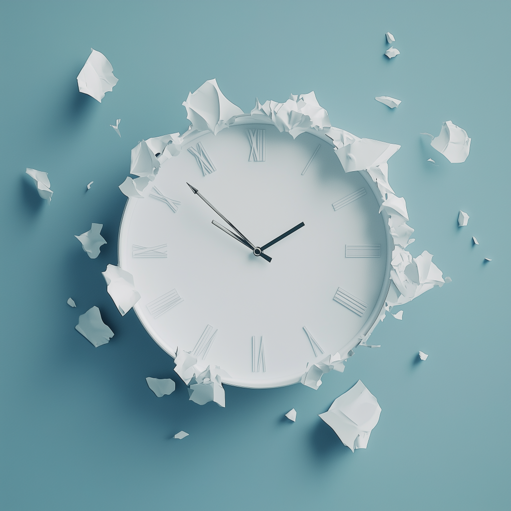 a clock with pieces of paper around it