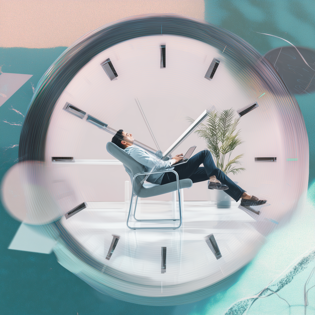 a man sitting in a chair in a large clock
