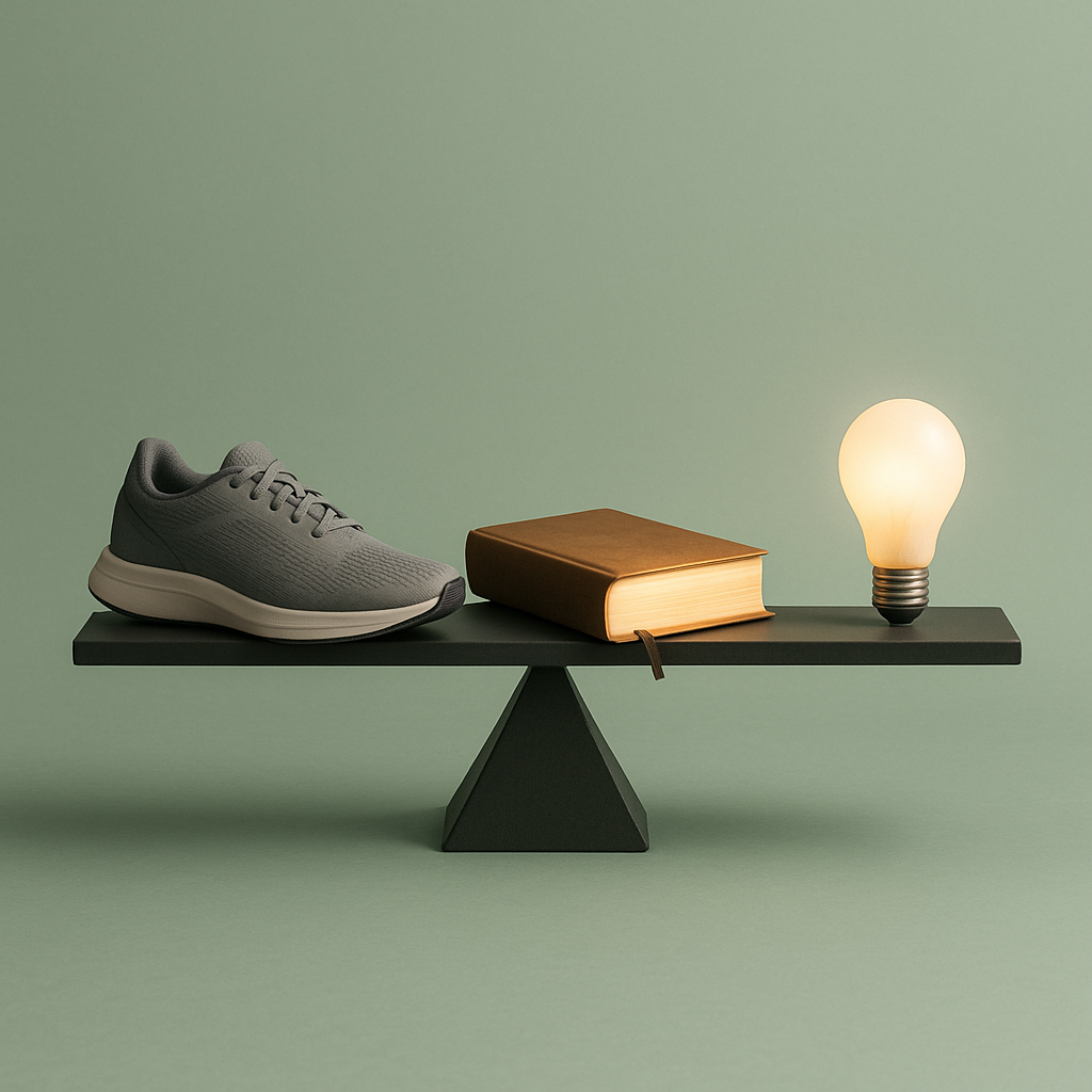 a shoe and a book on a scale