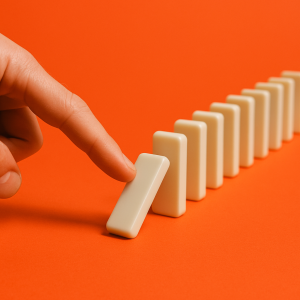 a finger touching a domino effect