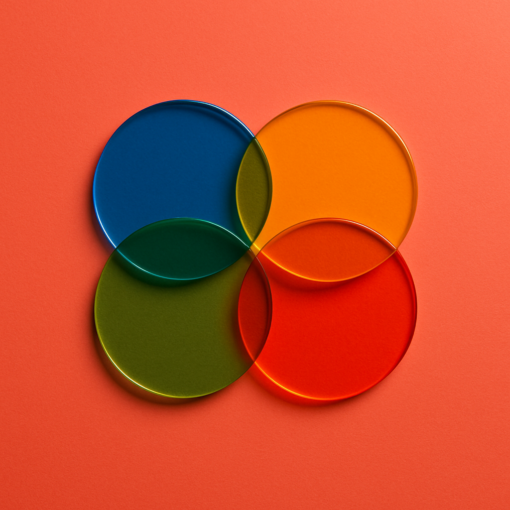 a colorful circles on a red background