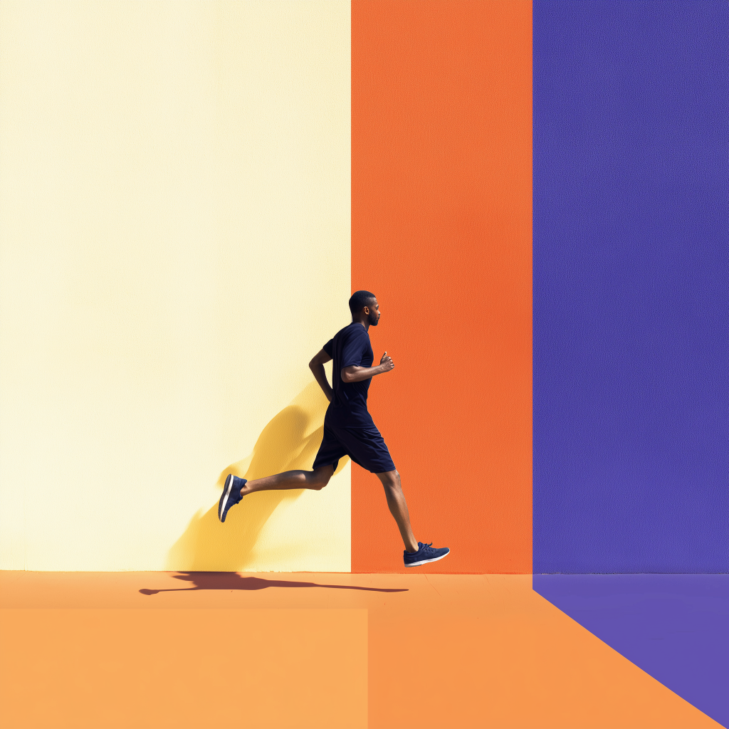 a man running in front of a wall