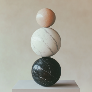 a stack of balls on a pedestal