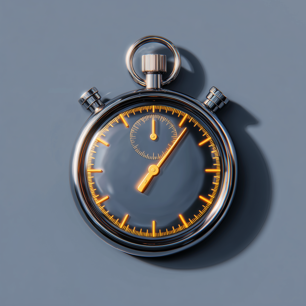 Shiny stopwatch with orange accents.