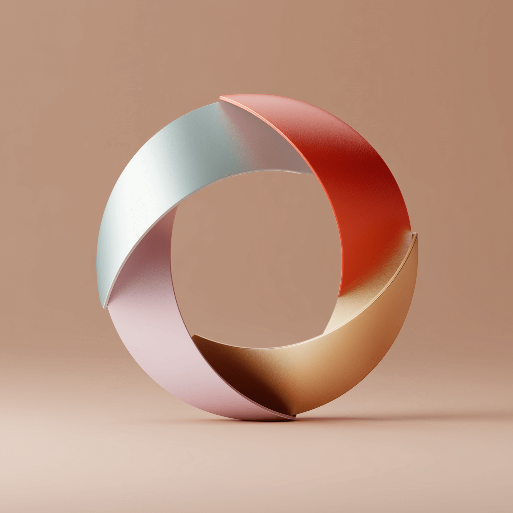 Colorful circular sculpture on beige background