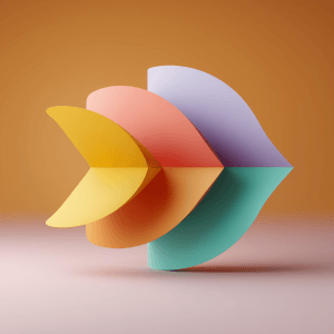 Colorful abstract shapes on gradient background.