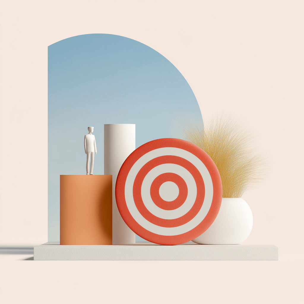 Minimalist display with target and figure