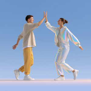 2 People giving high 5 as a metaphor for commitment to a goal