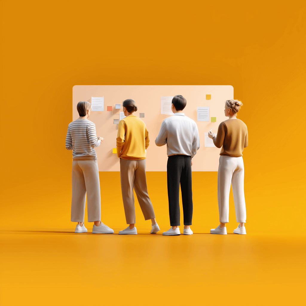Four people collaborating on project planning.