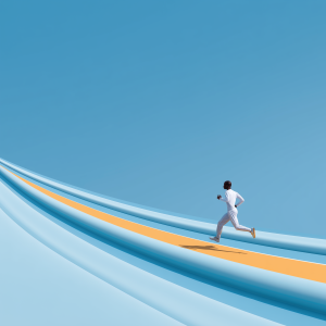 Runner on a colorful abstract track.