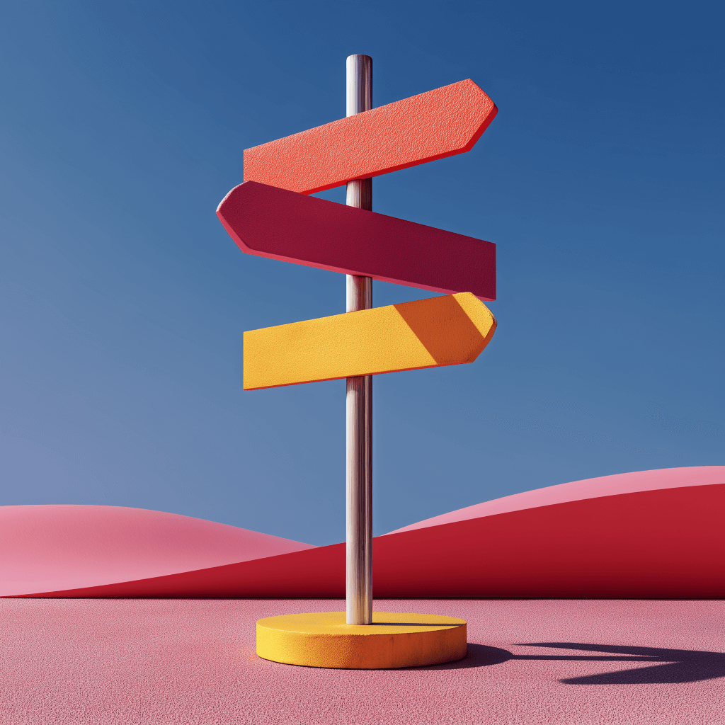 a sign post, symbolizing different directions