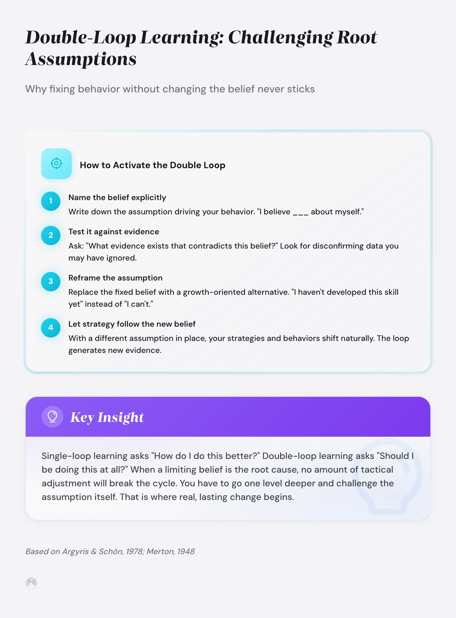 Double-Loop Learning: Challenging Root Assumptions: Why fixing behavior without changing the belief never sticks