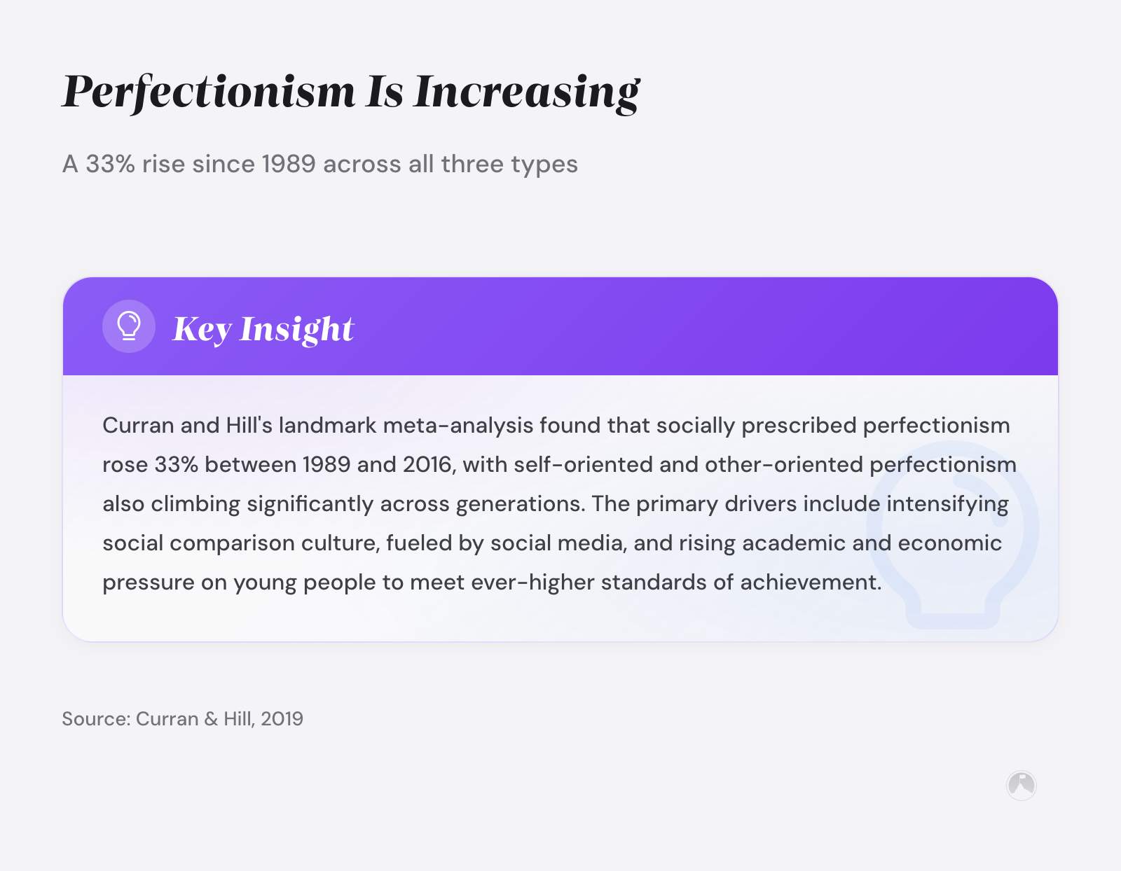 Overcoming Perfectionism: A Research-Backed Guide 1 Key insight: Perfectionism rose 33% since 1989 across all three types, driven by social comparison and academic pressure (Curran & Hill, 2019).