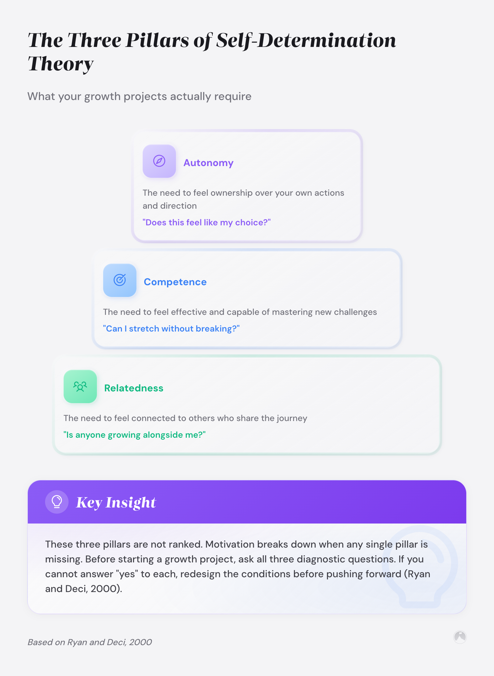 The Three Pillars of Self-Determination Theory: What your growth projects actually require