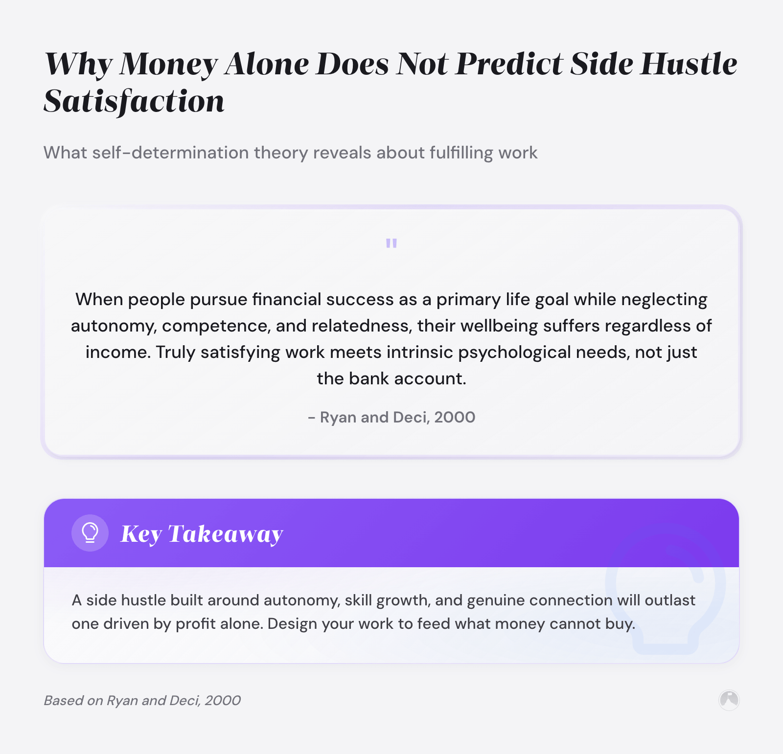Why Money Alone Does Not Predict Side Hustle Satisfaction: What self-determination theory reveals about fulfilling work