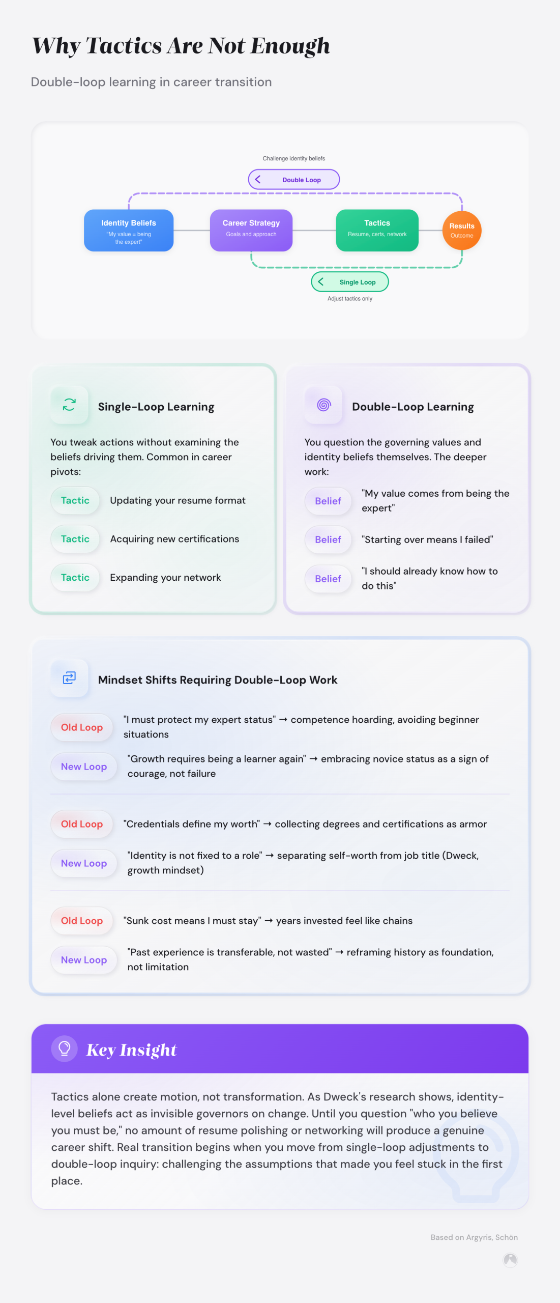 Mindset Shifts for Career Changers: The Mental Framework That Matters 4 Why Tactics Are Not Enough: Double-loop learning in career transition