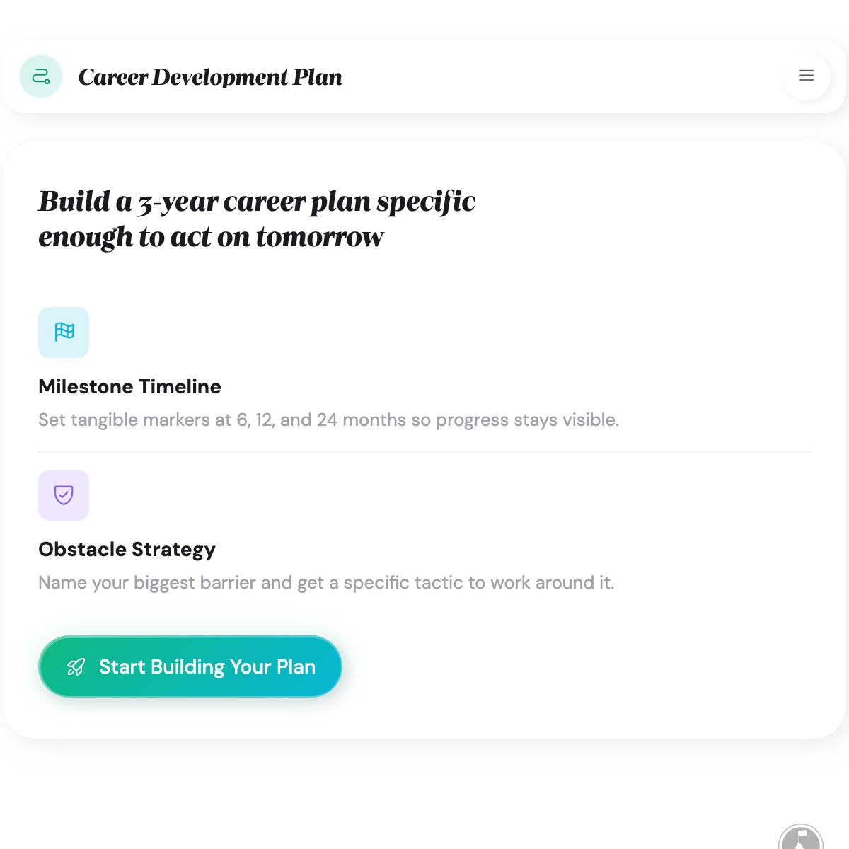 Career Development Plan Builder step 1 with Senior Product Manager role, Technology industry, and Senior experience level entered
