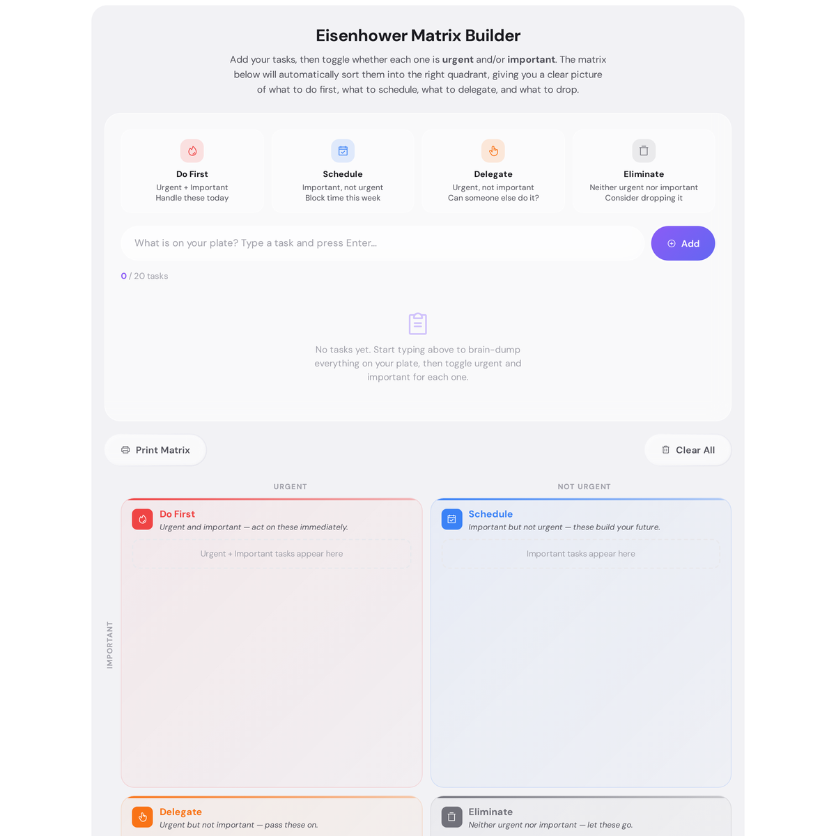 Eisenhower Matrix Builder - free interactive planning tool
