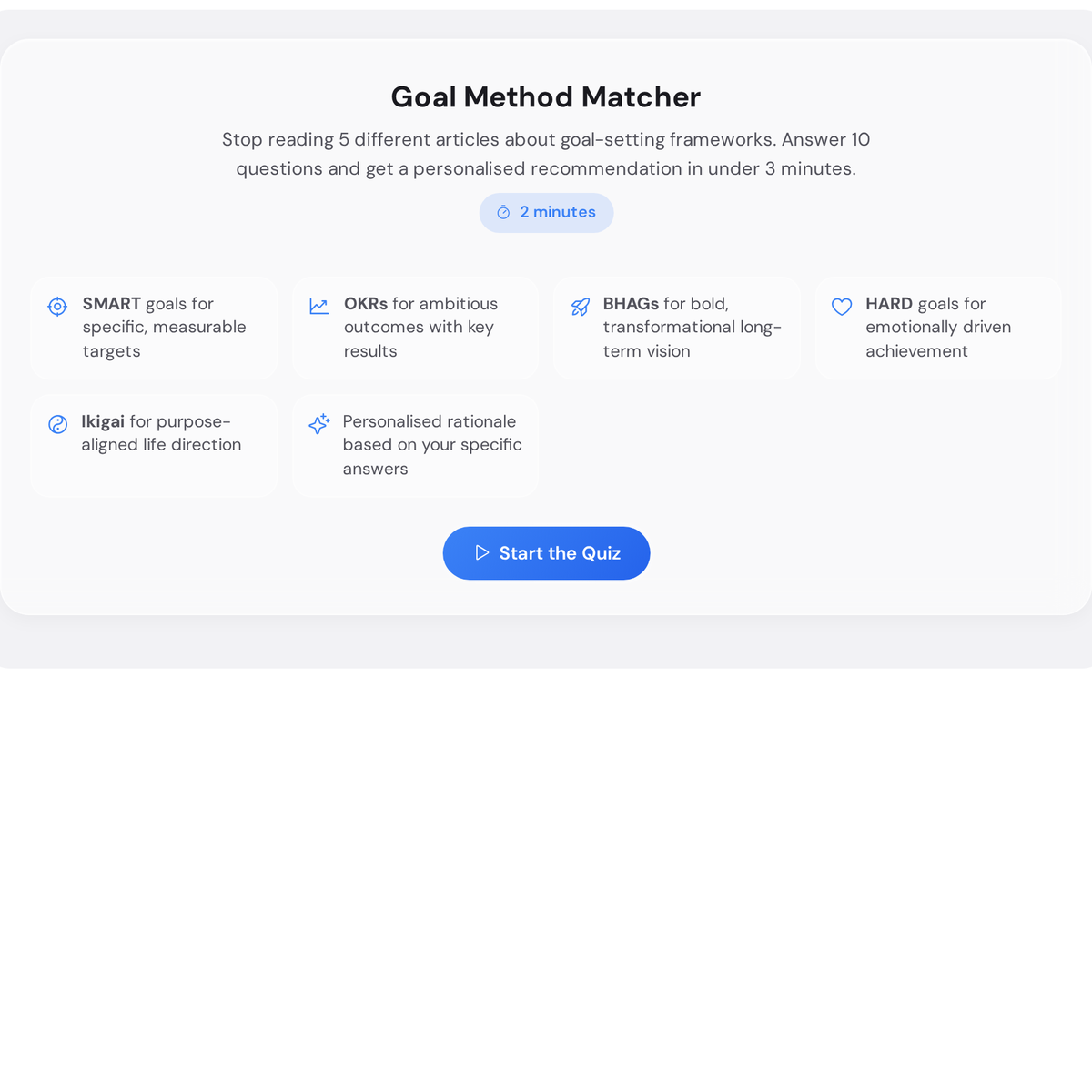 Goal Method Matcher Quiz - free interactive planning tool