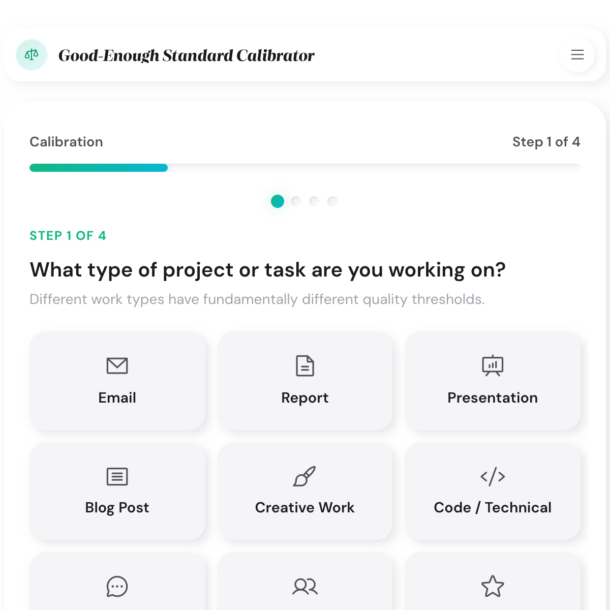 Completion checklist from Good-Enough Checker with five concrete done criteria and a time cap below