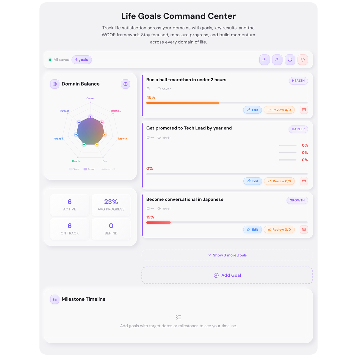 Life Goals Command Center - free interactive planning tool