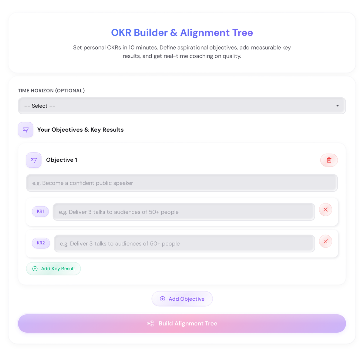 OKR Builder and Alignment Tree - free interactive planning tool