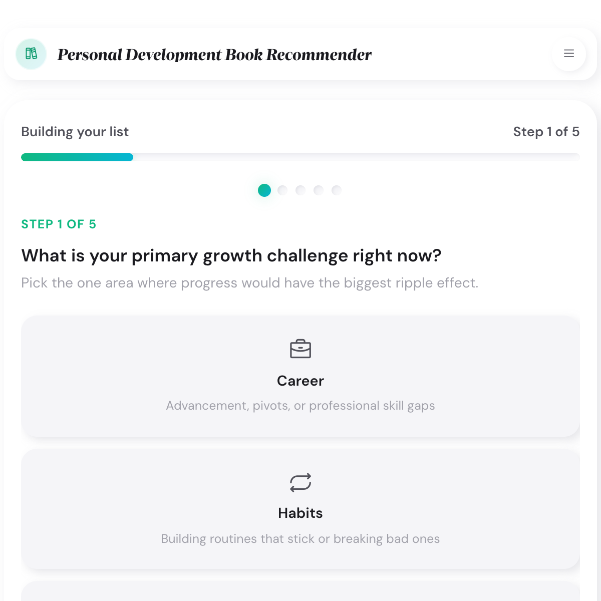 Already-read checklist with 25 popular personal development books and checkboxes for marking the ones already consumed