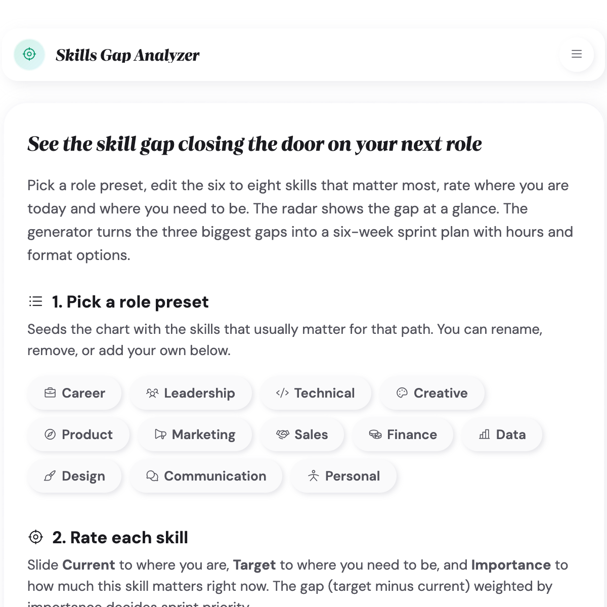 Priority-ranked list of skill gaps from Skills Gap Analyzer weighted by importance and size of gap