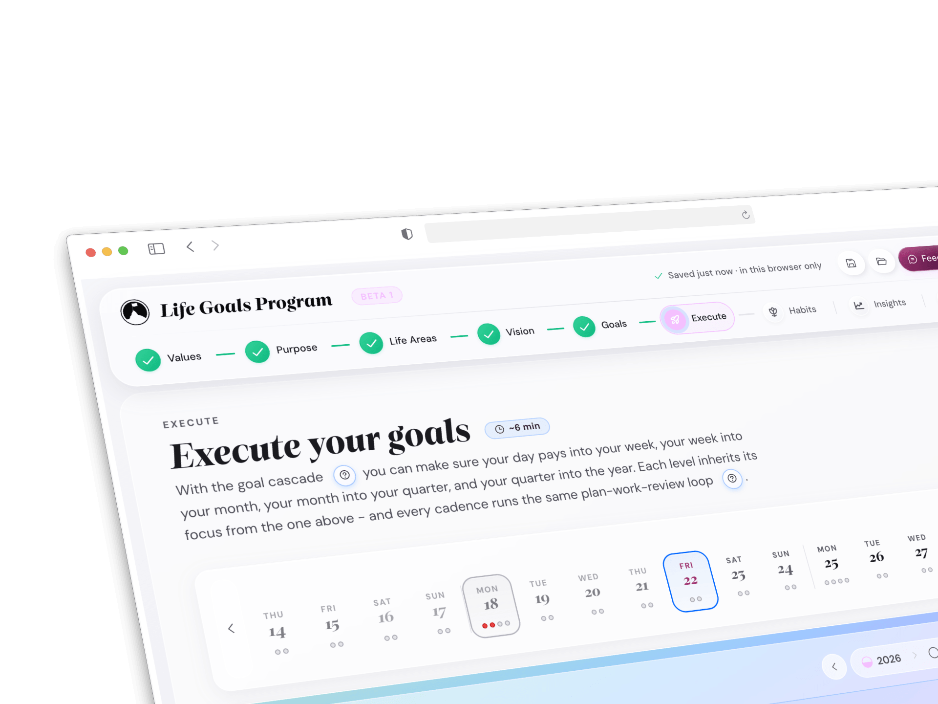 Screenshot of the Life Goals App Beta 1