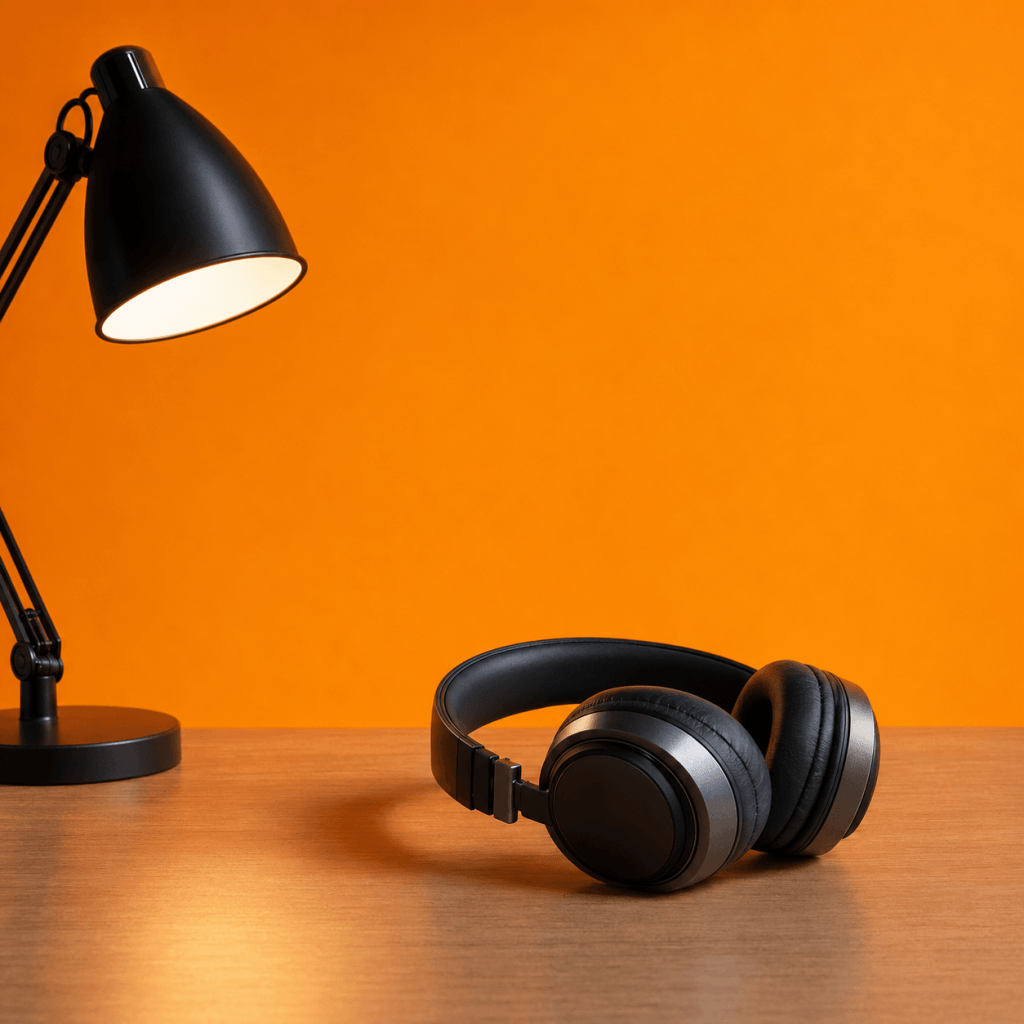 Deep work philosophies compared: which one actually fits your life - single pair of over-ear headphones on an empty wooden desk beside a lit desk lamp