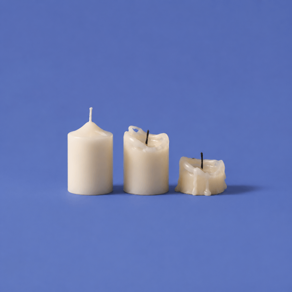 Energy management approaches compared: Find your fit - single row of three candles: one new, one half-burned, one nearly spent