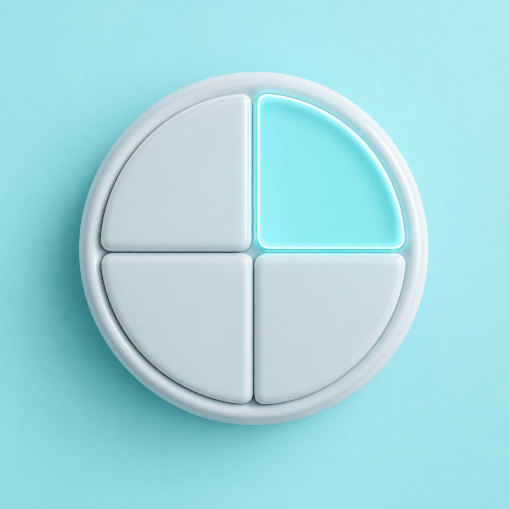 Quarterly Planning Template: The Focus Quarter (12-Week Guide) - stylized 3D icon of a circular dial with one quarter segment glowing