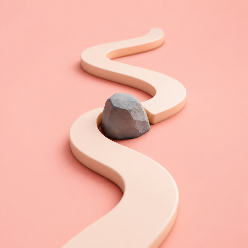 The Friction Map: Not Every Obstacle Wants an If-Then Plan - stylized 3D icon of a winding path with a small rock blocking the middle